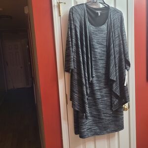 R&M Richards Black and Gray Textured Midi Dress with Draped Jacket